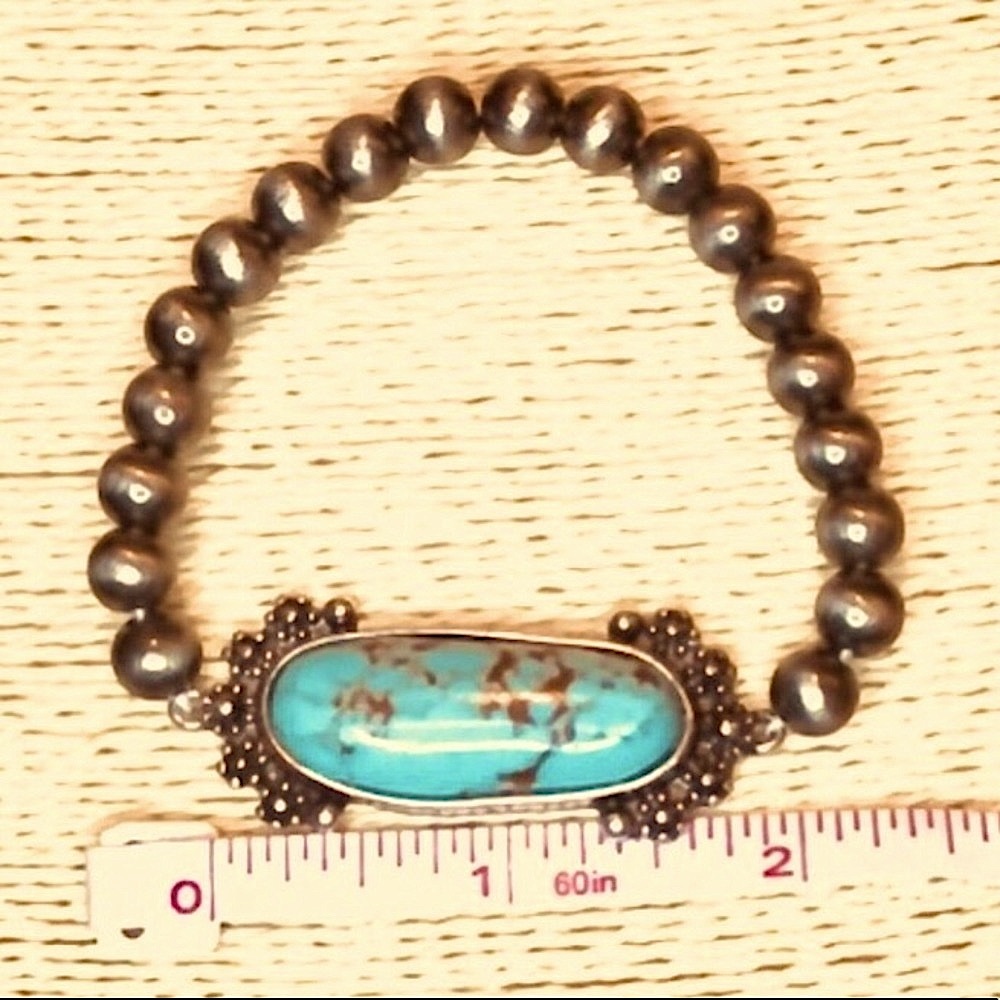 TURQUOISE CONCHO NAVAJO PEARLS BRACELET LAST 1 STRETCHES TO FIT ALL NEW - Picture 3 of 13